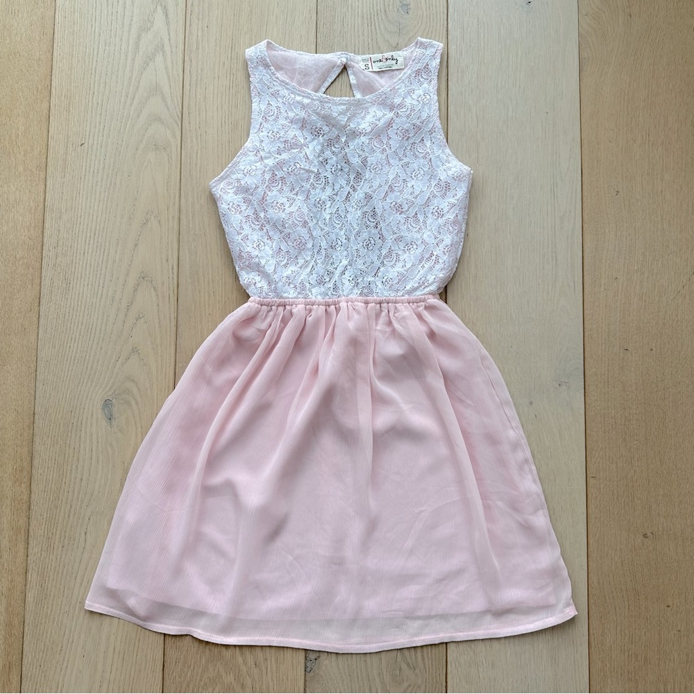 One & Only Floral Lace A-Line Pink & White Mini Dress w/Open Back